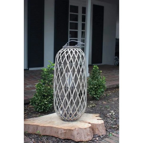 39" Tall Grey Willow Lantern with Glass - Extra Large