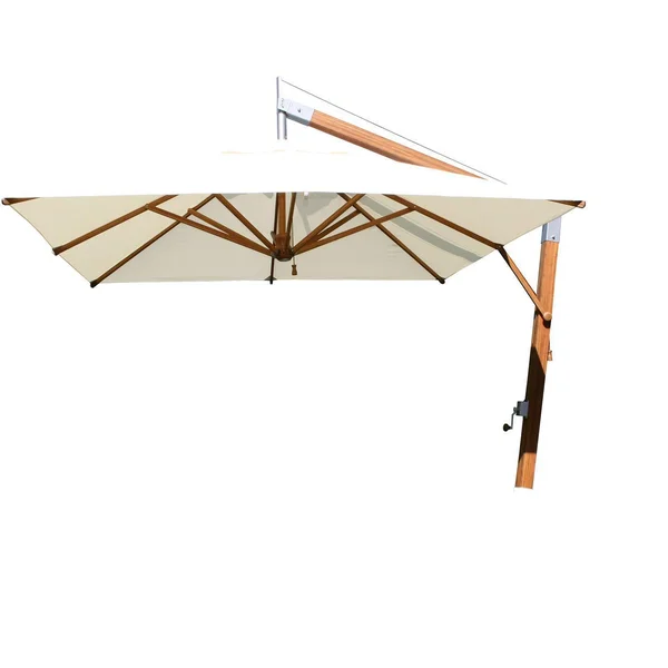 Bambrella 11 Ft. Square Bamboo Levante Side Wind Umbrella Set w/ In Ground Mount in Ice White