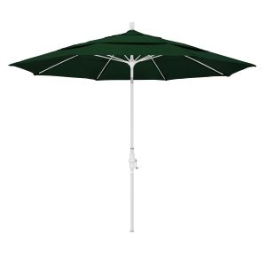 California Umbrella 11 Ft. Octagonal Aluminum Collar Tilt Patio Umbrella W/ Crank Lift & Fiberglass Ribs - Matted White Frame / Olefin Hunter Green Canopy