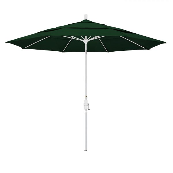 California Umbrella 11 Ft. Octagonal Aluminum Collar Tilt Patio Umbrella W/ Crank Lift & Fiberglass Ribs - Matted White Frame / Olefin Hunter Green Canopy