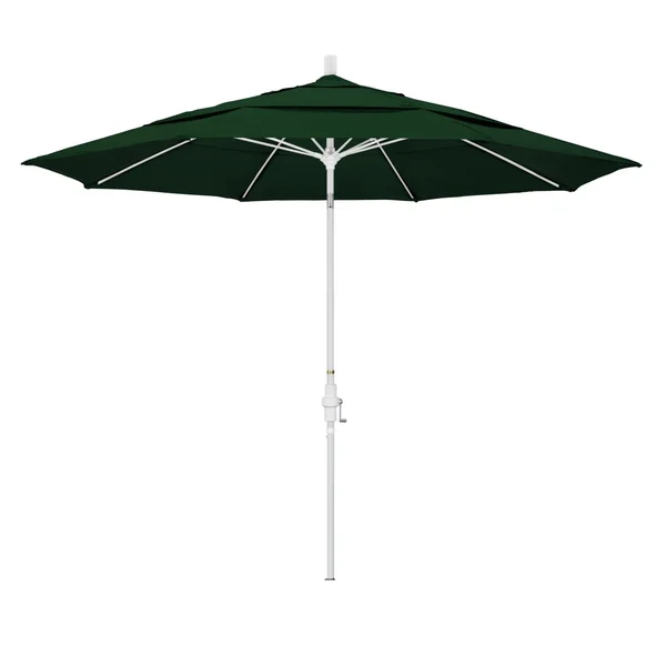 California Umbrella 11 Ft. Octagonal Aluminum Collar Tilt Patio Umbrella W/ Crank Lift & Fiberglass Ribs - Matted White Frame / Olefin Hunter Green Canopy