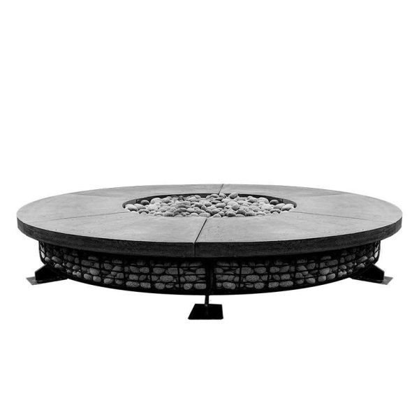 Pine Valley 89 Inch Round GFRC Natural Gas Fire Pit Table in Pewter by Lakeview Outdoor Designs