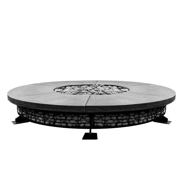 Pine Valley 89 Inch Round GFRC Natural Gas Fire Pit Table in Pewter by Lakeview Outdoor Designs