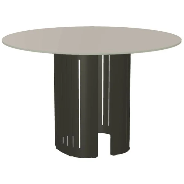 Rachel 48" Round Taupe Glass Top Dining Table with Metal Base