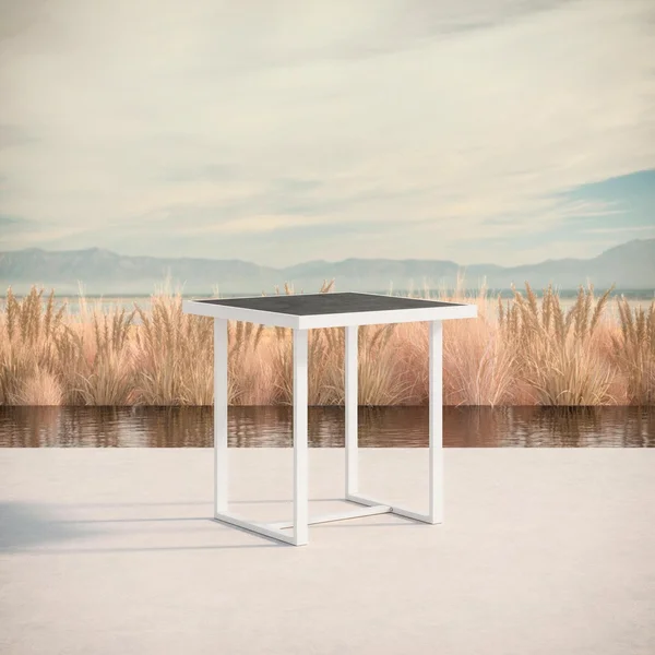 Pavia 35 Inch White Aluminum Counter Table W/ Micron Dekton Top By Azzurro Living