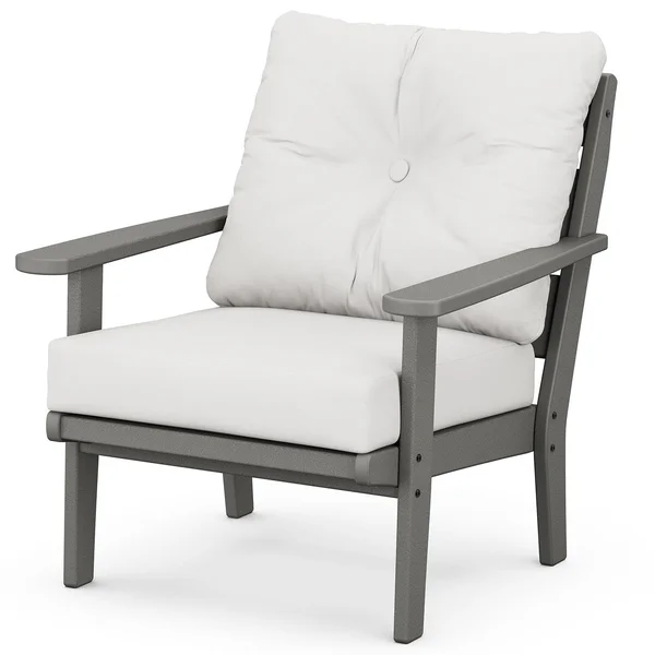 Lakeside Recycled Plastic Club Chair in Slate Gray/Natural Linen by POLYWOOD