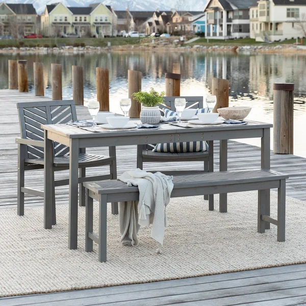 Ultimate Patio Wishlake 4 Piece Acacia Patio Dining Set W/ 60 X 32 Inch Rectangular Table - Gray Wash
