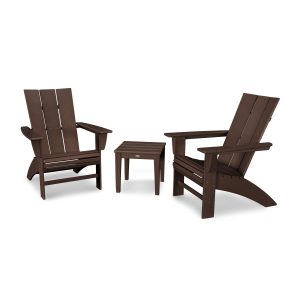 Modern Adirondack 3 Pc Recycled Plastic Seating Set w/ Curveback Chairs in Mahogany by POLYWOOD