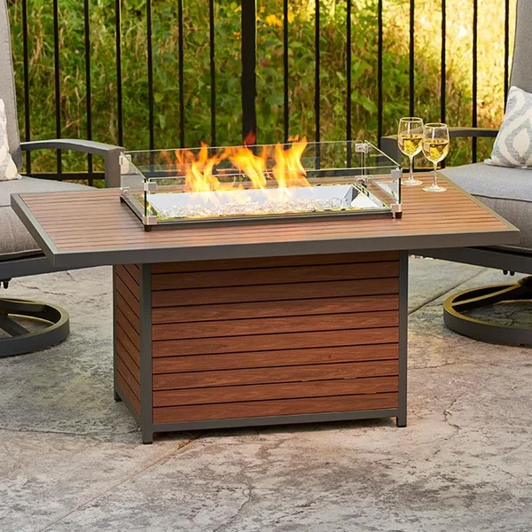 Revere 50 Inch Rectangular Cast Aluminum Propane Fire Pit Table in Brown by Lakeview Outdoor Designs