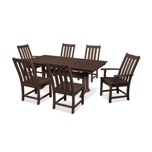 POLYWOOD Vineyard 7-Piece Farmhouse Trestle Dining Set - Mahogany