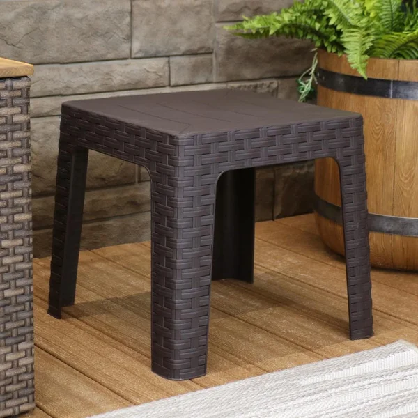 18 Inch Square Polymer End Table in Brown by Ultimate Patio
