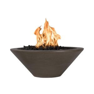 Cazo 24 Inch Round GFRC Natural Gas Fire Bowl w/ Glow Plug in Chocolate by The Outdoor Plus
