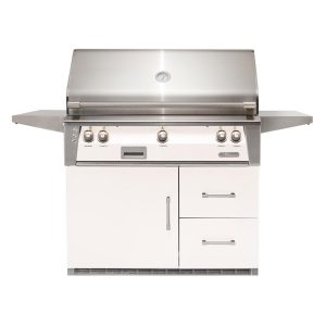 Alfresco ALXE 42-Inch Freestanding Natural Gas Grill On Refrigerated Cart With Rotisserie in Signal White Matte - ALXE-42RFG-NG-SM9003