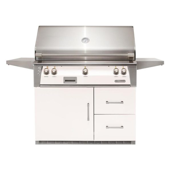 Alfresco ALXE 42-Inch Freestanding Natural Gas Grill On Refrigerated Cart With Rotisserie in Signal White Matte - ALXE-42RFG-NG-SM9003