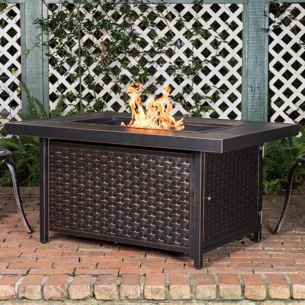 Welcome View 48 Inch Rectangular Aluminum Natural Gas Fire Pit Table in Antique Bronze by Ultimate Patio (Ships As Propane w/ Natural Gas Conversion Kit)