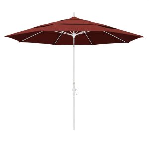 California Umbrella 11 Ft. Octagonal Aluminum Collar Tilt Patio Umbrella W/ Crank Lift & Fiberglass Ribs - Matted White Frame / Sunbrella Canvas Henna Canopy