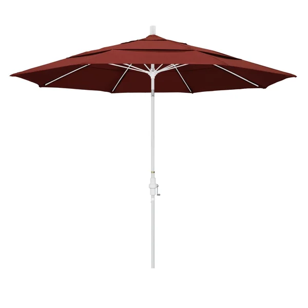 California Umbrella 11 Ft. Octagonal Aluminum Collar Tilt Patio Umbrella W/ Crank Lift & Fiberglass Ribs - Matted White Frame / Sunbrella Canvas Henna Canopy