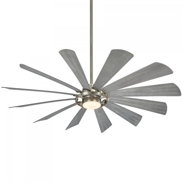 Minka-Aire Windmolen 65-Inch 12-Blade LED Ceiling Fan in Brushed Steel Finish W/ Ashwood Blades & Etched Lens - F870L-BS
