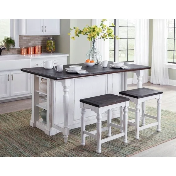 Carriage House Collection 3-Piece Kitchen Island Dining Set