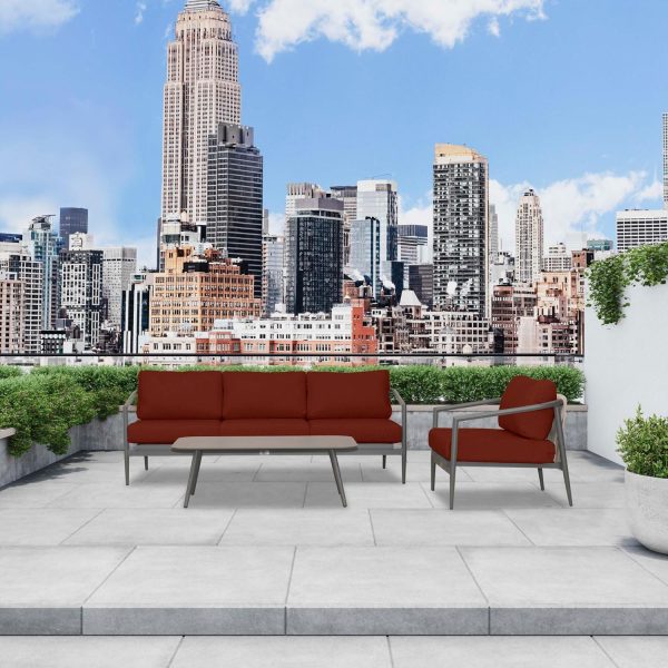 Midnight Cove 3 Pc Aluminum Seating Set in Slate/Canvas Henna by Lakeview Outdoor Designs