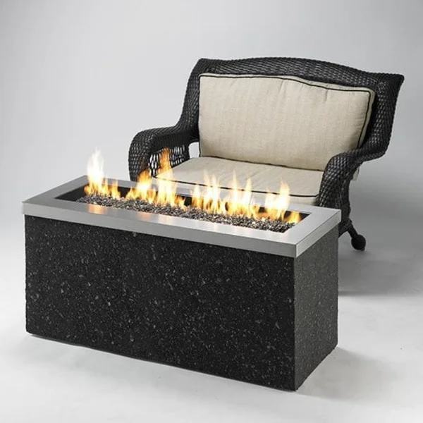 Key Largo 48 Inch Rectangular Stucco Propane Fire Pit Table in Stainless Steel by The Outdoor GreatRoom Company