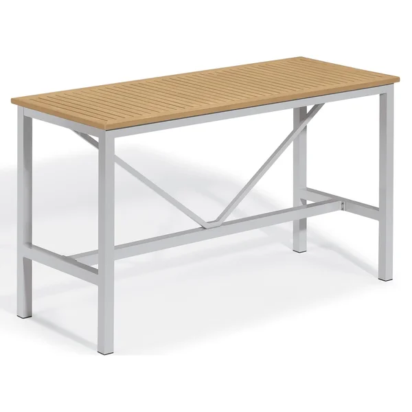 Travira 72 X 30 Inch Rectangular Aluminum Patio Bar Table W/ Tekwood Natural Top By Oxford Garden