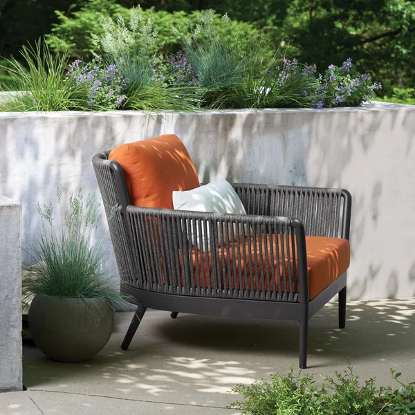 Nette Woven Rope Club Chair w/ Lumbar Pillow in Carbon/Tangerine by Oxford Garden
