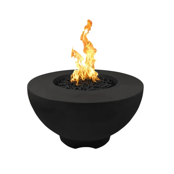 Sienna 37 Inch Round GFRC Propane Fire Pit w/ Glow Plug in Black by The Outdoor Plus