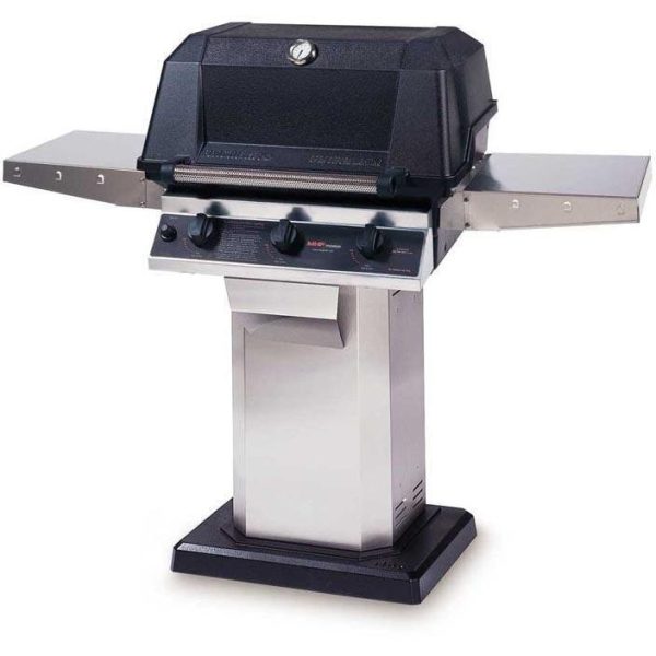 MHP Tri-Burn W3G4DD Propane Gas Grill With SearMagic Grids On Stainless Patio Base