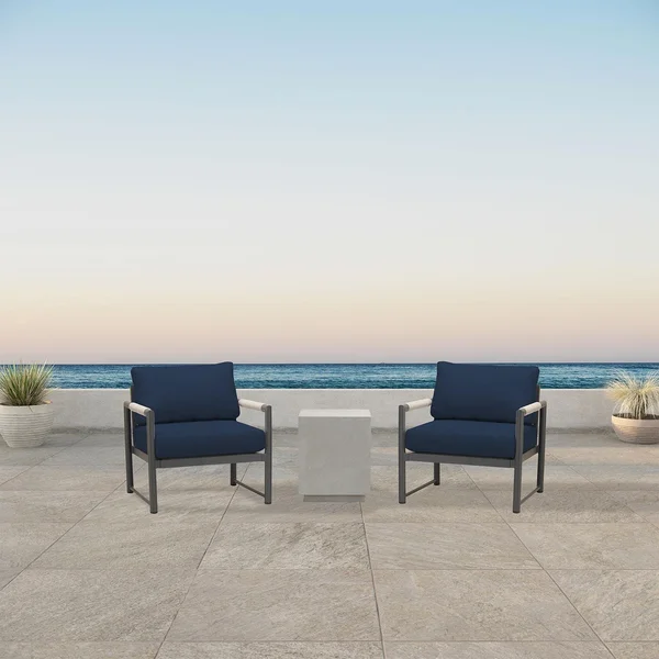 Avenue Bay 3 Pc Aluminum Seating Set in Slate/Spectrum Indigo by Lakeview Outdoor Designs