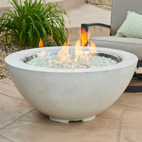 Villa View 42 Inch Round GFRC Propane Fire Bowl in White by Lakeview Outdoor Designs