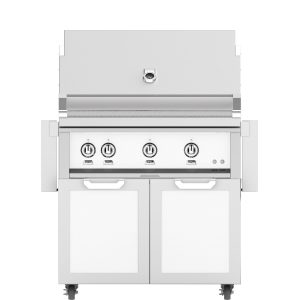 Hestan 36-Inch Propane Gas Grill W/ Sear Burner & Rotisserie On Double Door Tower Cart - Froth - GMBR36-LP-WH
