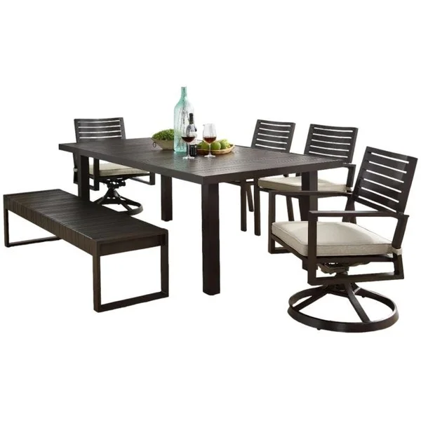 Nevis 6-Piece Dining Set with Bench and Arm Chairs