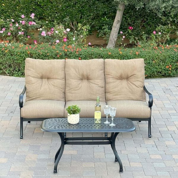 Santa Anita 2 Pc Cast Aluminum Seating Set w/ 42 X 21 Inch Series 60 Table in Antique Bronze/Linen Sesame by Darlee