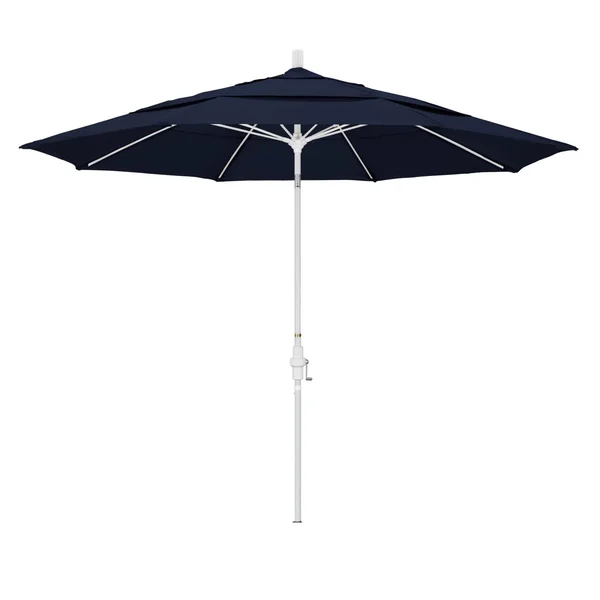 California Umbrella 11 Ft. Octagonal Aluminum Collar Tilt Patio Umbrella W/ Crank Lift & Fiberglass Ribs - Matted White Frame / Olefin Navy Blue Canopy