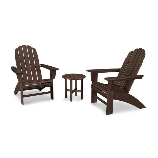 Vineyard 3 Pc Recycled Plastic Curveback Adirondack Seating Set in Mahogany by POLYWOOD