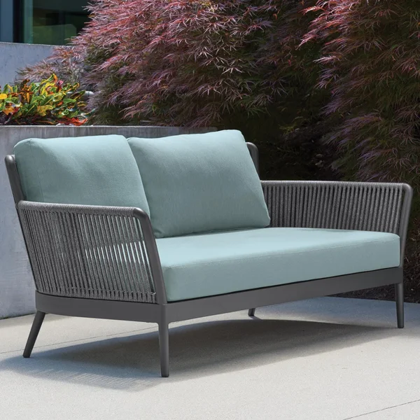 Nette Woven Rope Loveseat in Carbon/Seafoam by Oxford Garden