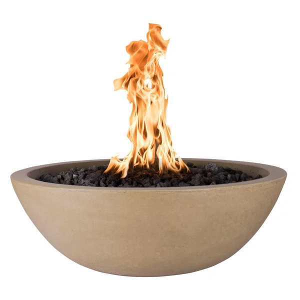 Sedona 33 Inch Round GFRC Propane Fire Bowl w/ Key Valve in Brown by The Outdoor Plus