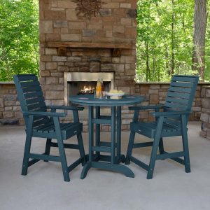 Elm Pointe 3 Pc Recycled Plastic Round Counter Dining Set in Nantucket Blue by Lakeview Outdoor Designs