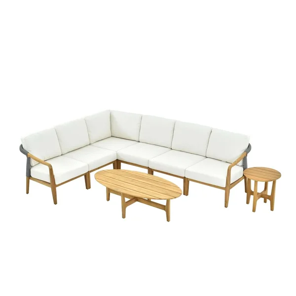Ridgeview 8 Pc Teak Seating Set in Teak/Beige by Lakeview Outdoor Designs