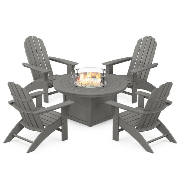 Vineyard 5 Pc Recycled Plastic Fire Pit Seating Set in Slate Gray by POLYWOOD