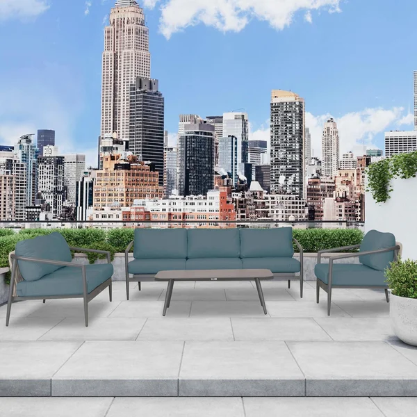 Midnight Cove 4 Pc Aluminum Seating Set w/ Sofa & Loveseat in Slate/Cast Lagoon by Lakeview Outdoor Designs