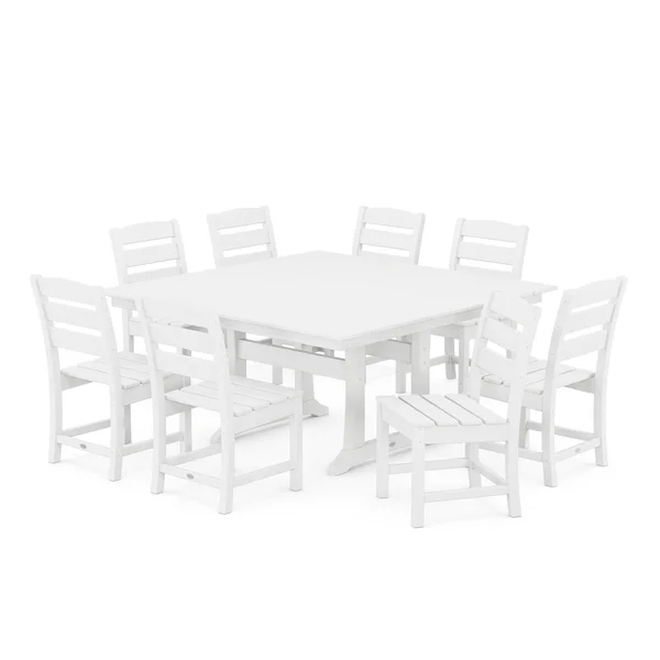 POLYWOOD Lakeside 9-Piece Farmhouse Trestle Dining Set - White