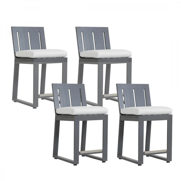 Redondo 4 Piece Aluminum Patio Bar Stool Set W/ Sunbrella Cast Silver Cushions By Sunset West
