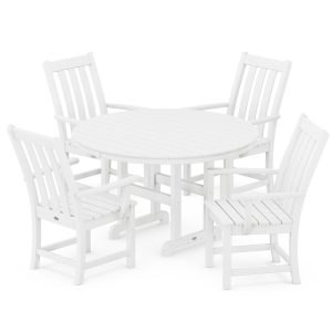 POLYWOOD Vineyard 5-Piece Round Arm Chair Dining Set - White