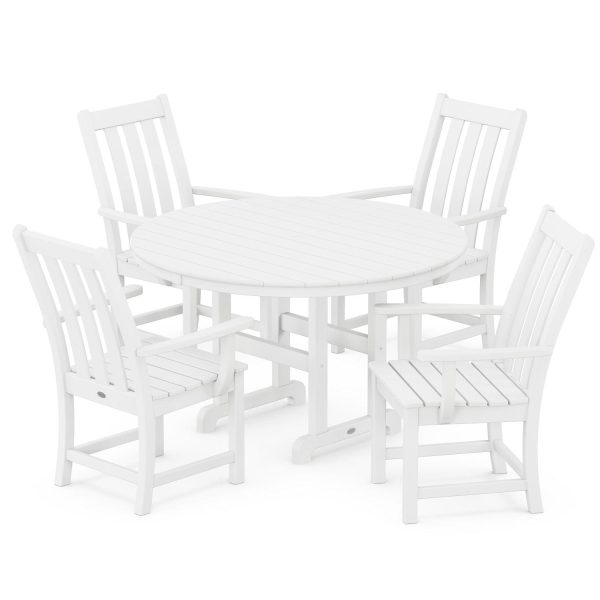 POLYWOOD Vineyard 5-Piece Round Arm Chair Dining Set - White