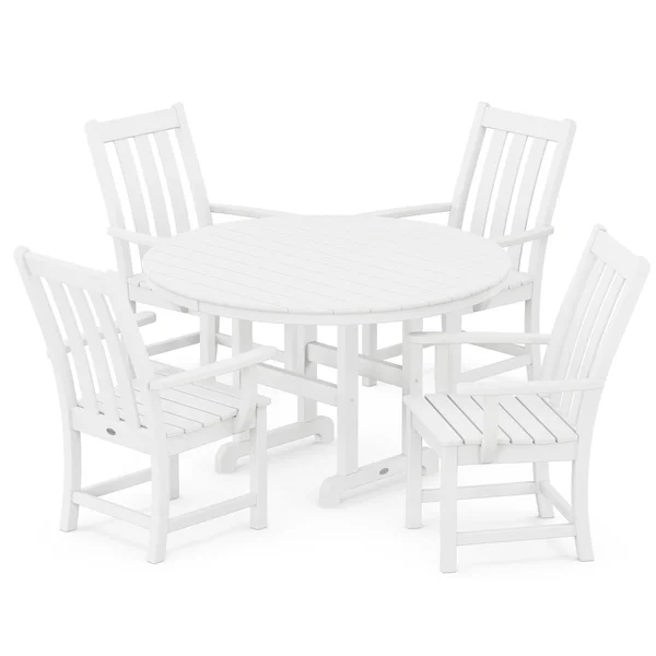 POLYWOOD Vineyard 5-Piece Round Arm Chair Dining Set - White