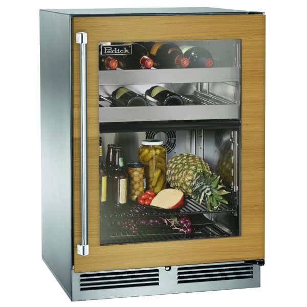 Perlick 24-Inch Signature Series Stainless Steel Panel Ready Glass Door Outdoor Dual Zone Refrigerator/Wine Reserve w/ Door Lock - Right Hinged - HP24CO-4-4RL