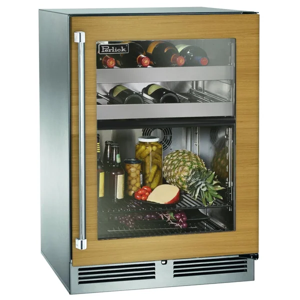 Perlick 24-Inch Signature Series Stainless Steel Panel Ready Glass Door Outdoor Dual Zone Refrigerator/Wine Reserve - Right Hinged - HP24CO-4-4R
