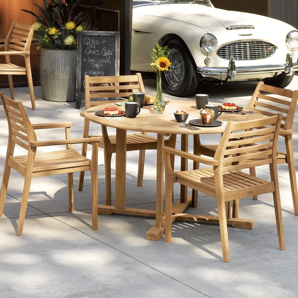 Mera 5 Pc Natural Teak Dining Set W/ 47 1/2 Inch Round Table in Natural By Oxford Garden